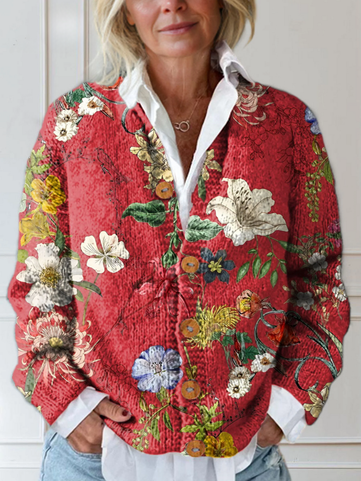 Ursula-Marie® | Cardigan Pull Vintage à Motif Floral pour Femmes