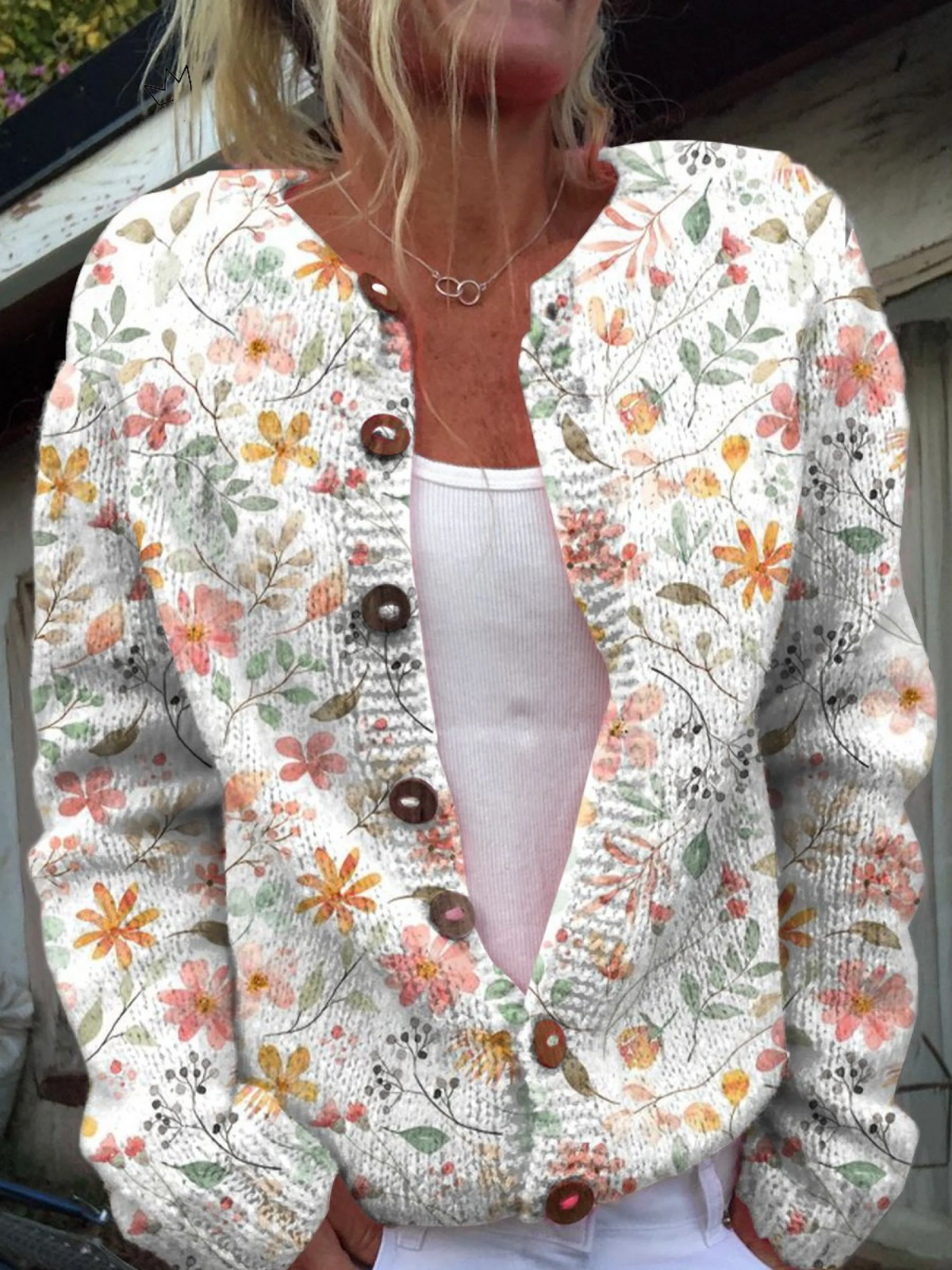 Aurelia® | Imprimé mignon et frais avec de petites fleurs Cardigan à boutons