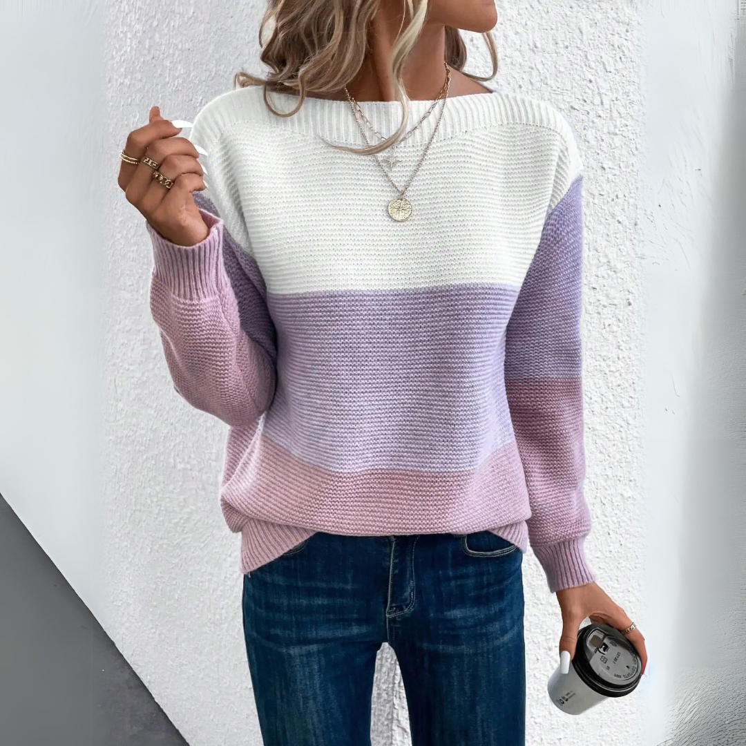 Clara | Pull Patchwork Élégant à Trois Couleurs
