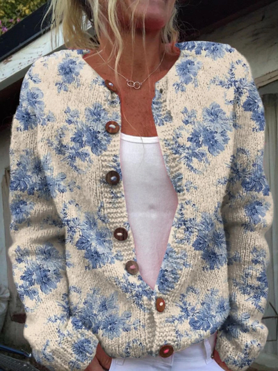 Berta® | Cardigan Pull à Boutons Floral Art pour Femmes