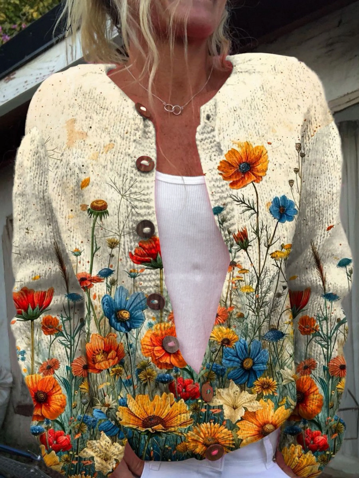 Daria® | Cardigan à boutons en imprimé floral vintage