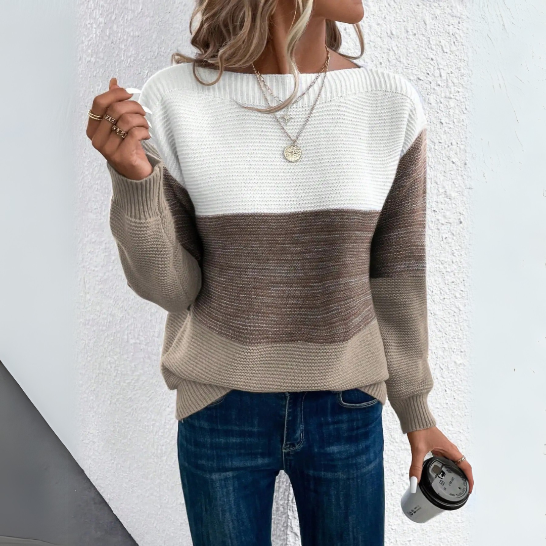 Clara | Pull Patchwork Élégant à Trois Couleurs