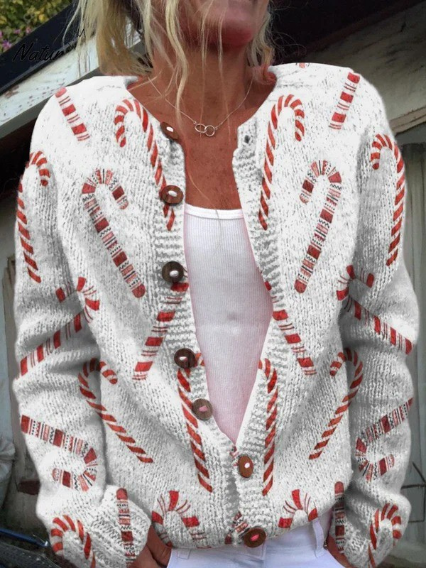 Zita® | Cardigan festif à motifs de cannes en sucre avec boutons