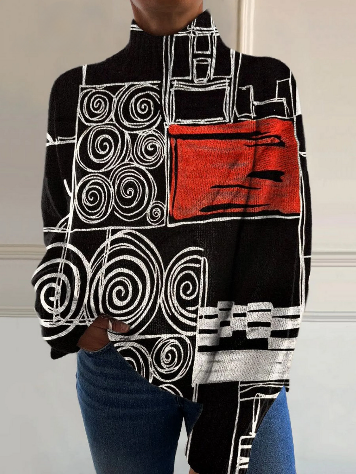 Tabea® | Impression abstraite d'un bloc coloré sur un pull à col roulé