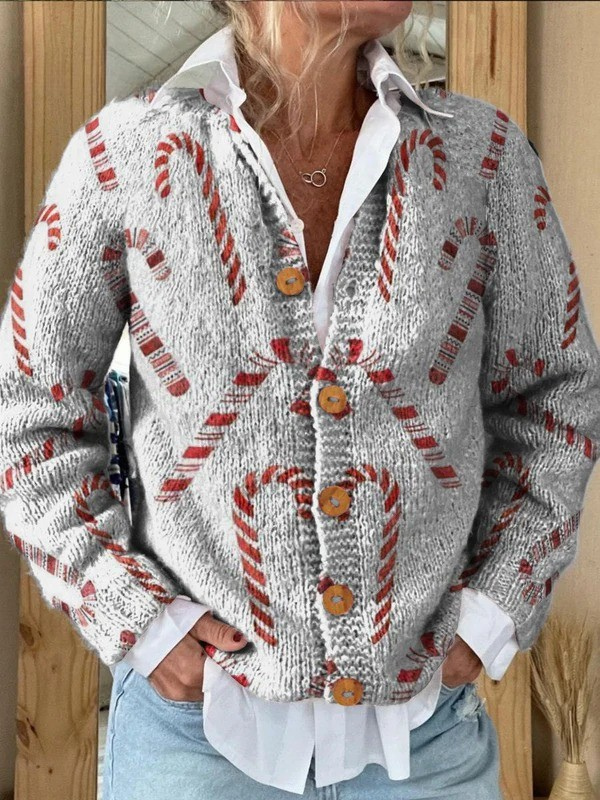 Zita® | Cardigan festif à motifs de cannes en sucre avec boutons