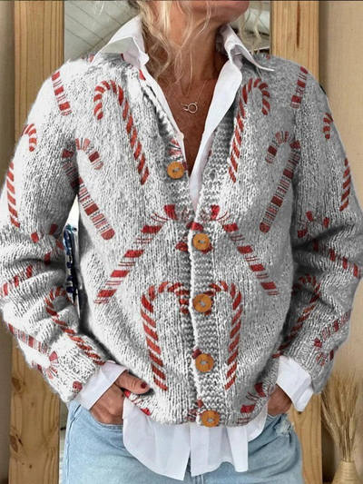 Zita® | Cardigan festif à motifs de cannes en sucre avec boutons