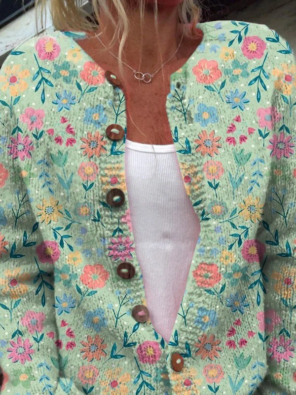 Hermine® | Cardigan Pull à Boutons avec Imprimé Floral Sommerfeld