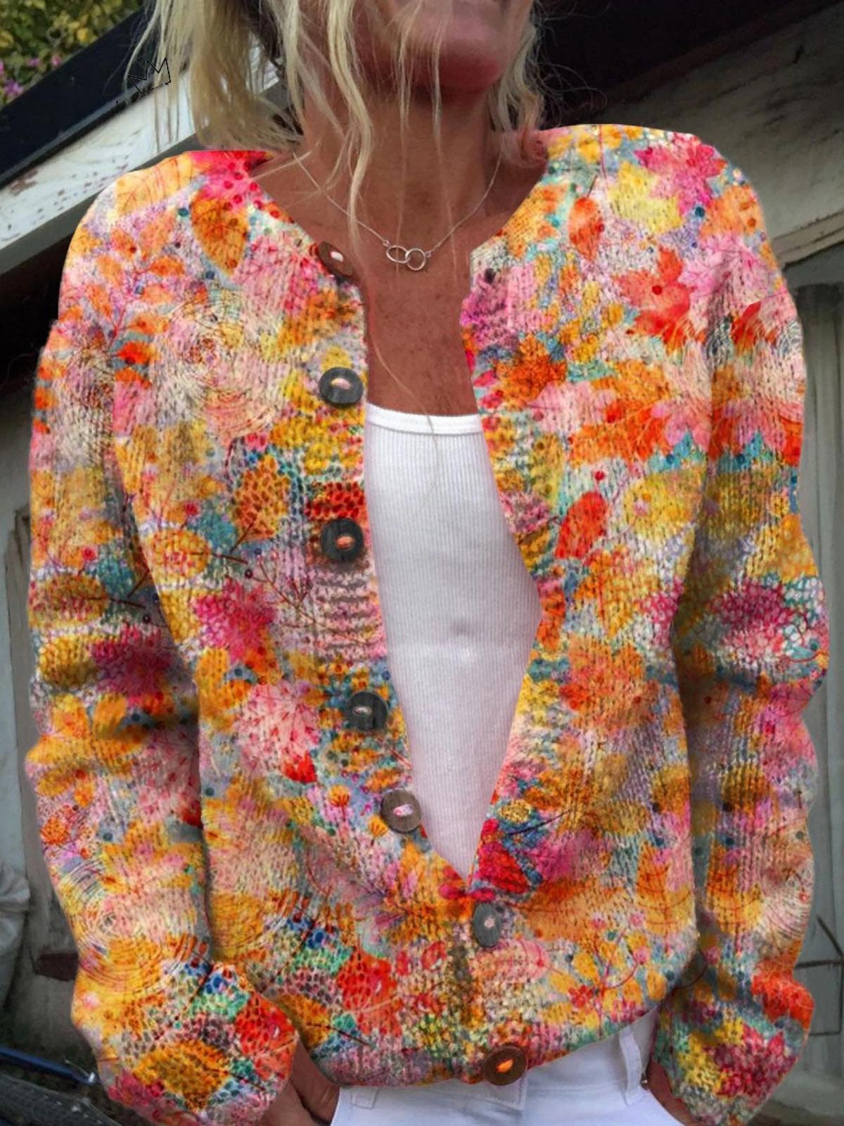Loretta® | Pull cardigan à boutons avec motif floral