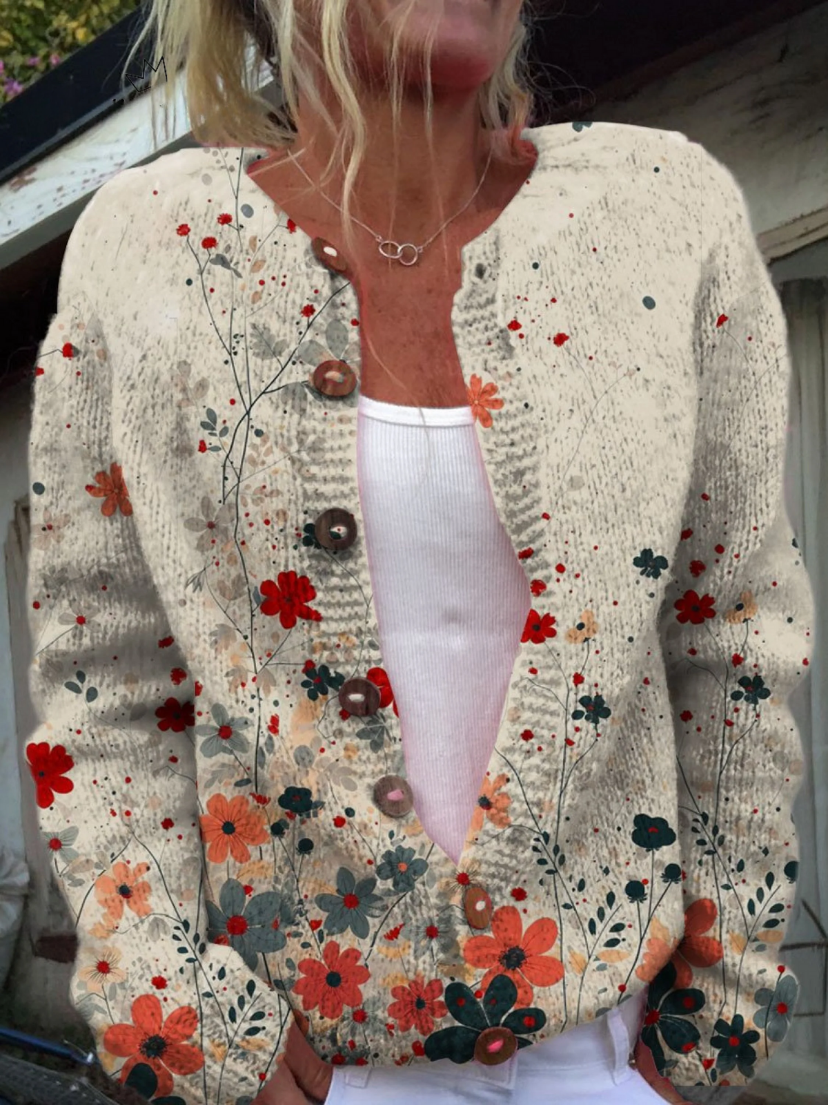 Valentina® | Cardigan Pullover à Boutons en Imprimé Floral Vintage