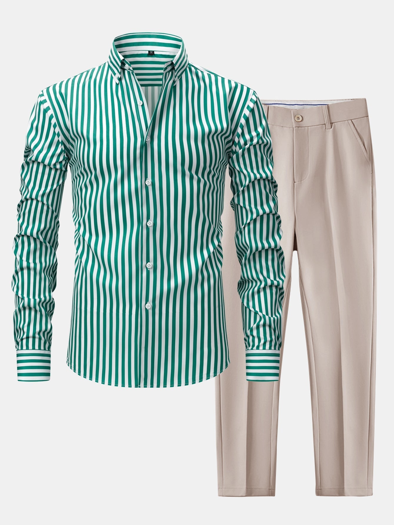 Chemise à rayures à manches longues avec boutons & pantalon fuselé slim fit