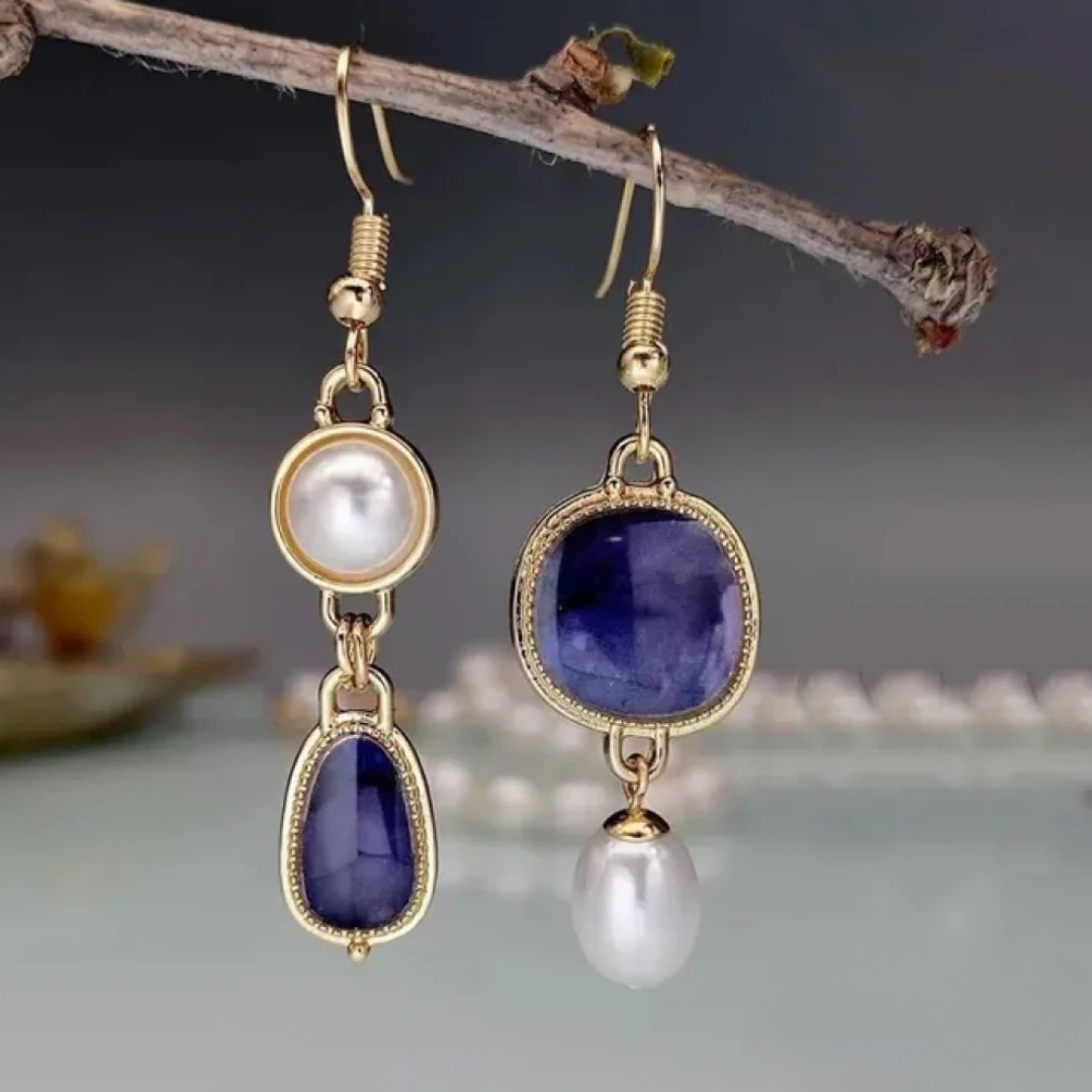 Boucles d'oreilles Vintage en Perles Bleues