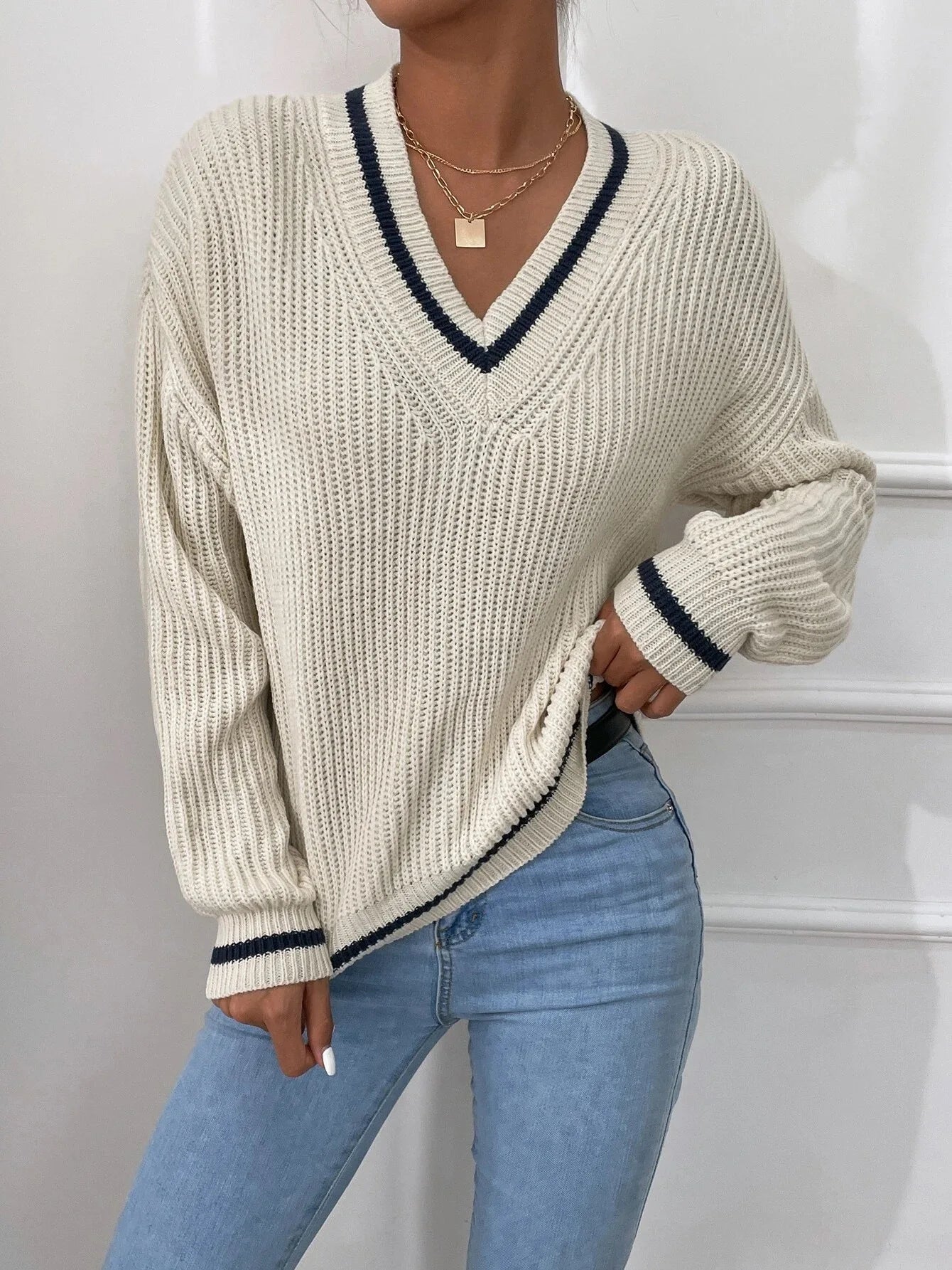 Marina | Pull en maille gaufrée rayé