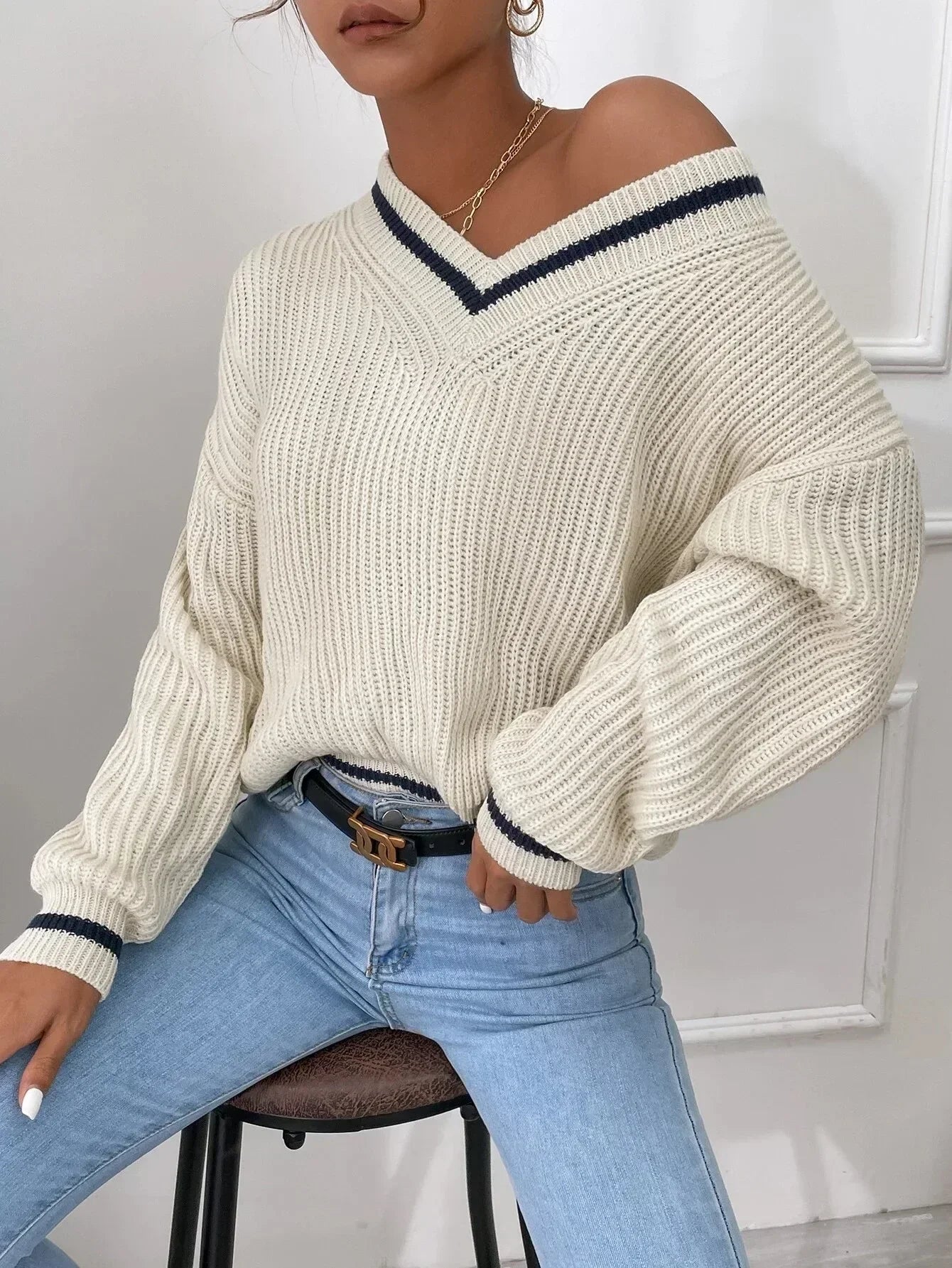 Marina | Pull en maille gaufrée rayé