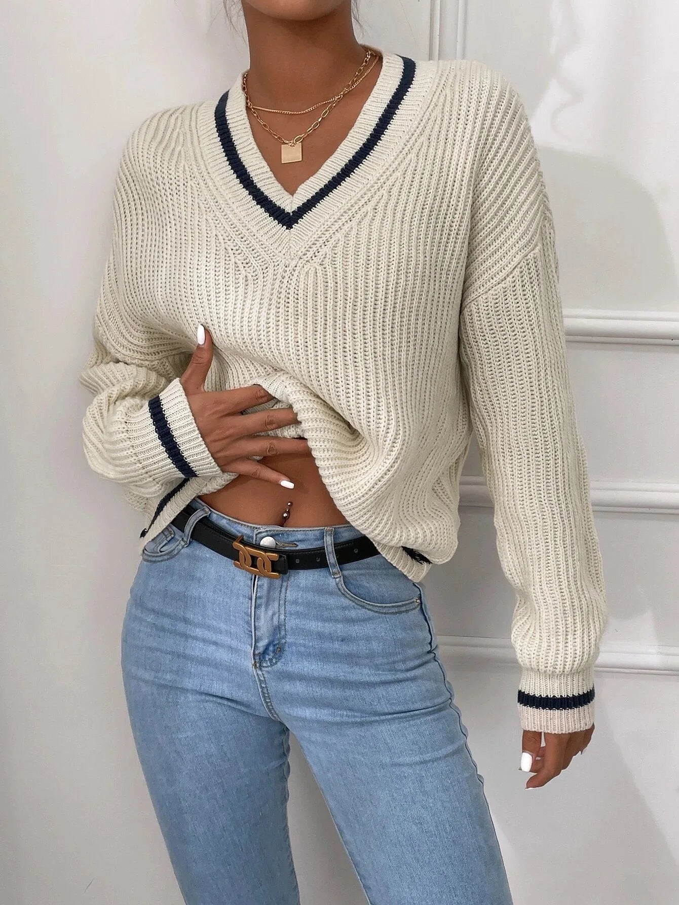 Marina | Pull en maille gaufrée rayé