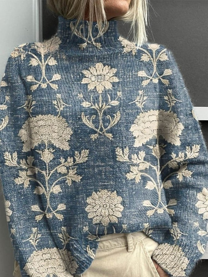 Mirjam® | Pull vintage pour femmes avec motif floral mignon et col roulé