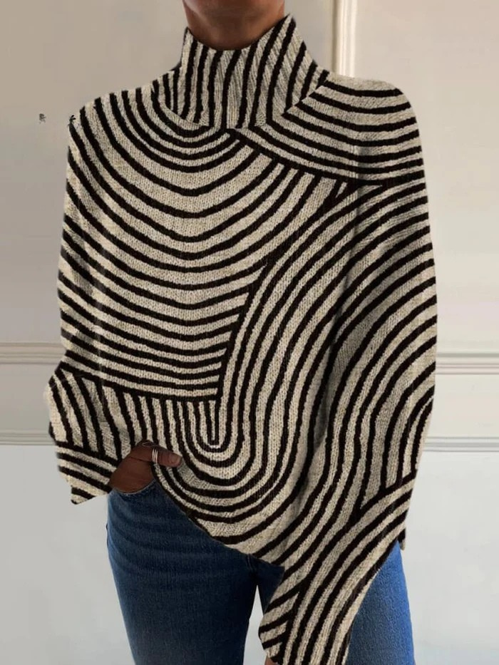 Alena® | Pull imprimé vintage à motif dessiné à la main avec col roulé