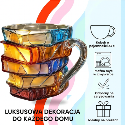 Tasse artisanale avec motif de livre